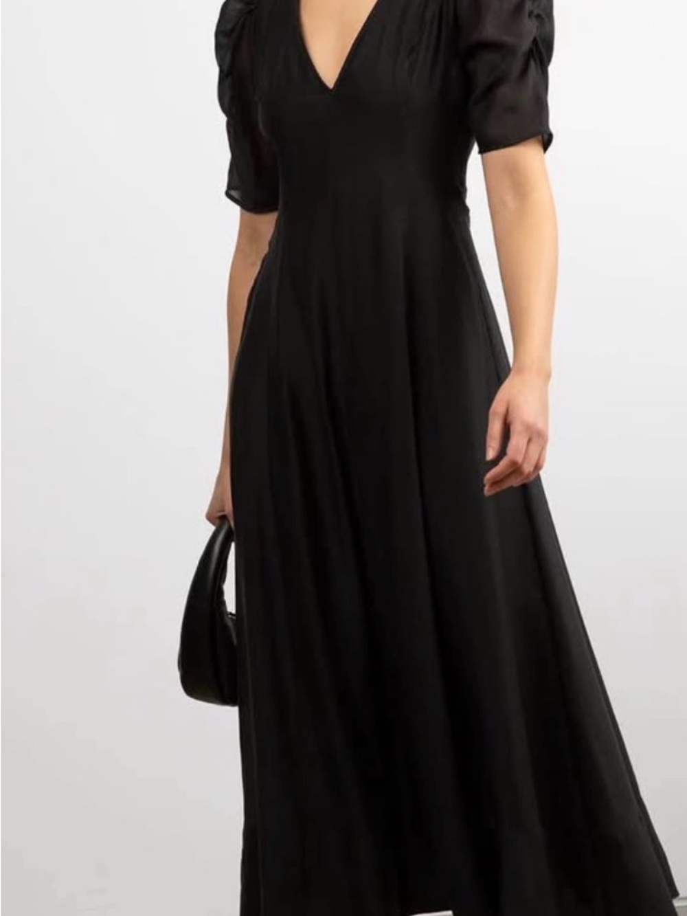 OAK + FORT Black V-Neck Maxi Dress with Puff Sleeves
